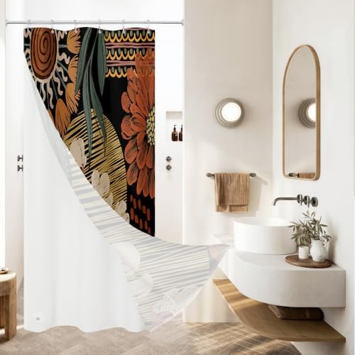 3 in 1 Boho Rustic Shower Curtain Set with PEVA Liner & 12 Hooks, 36 x 72