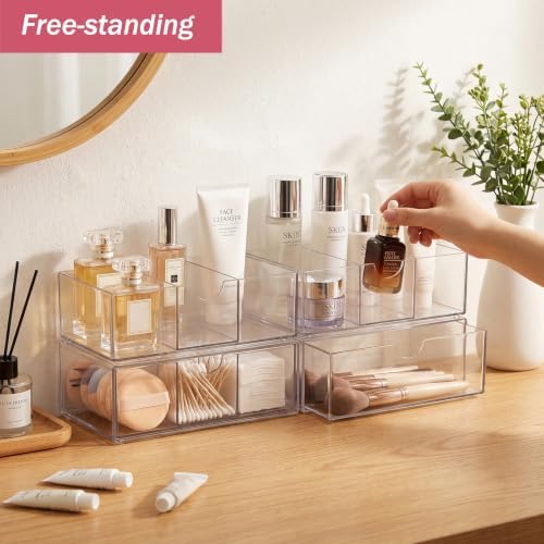 2 Tier Clear Bathroom Counter Organizer, Stackable Storage Drawers