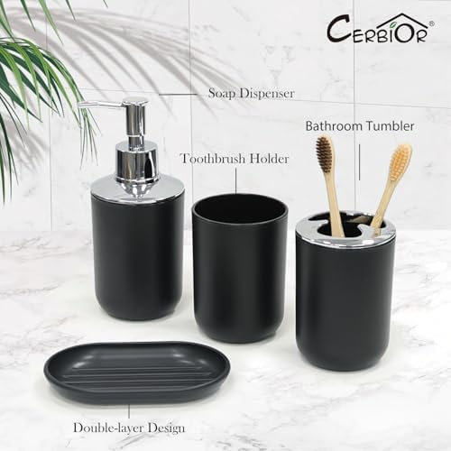 CERBIOR Bathroom Accessories Set 6 Piece Bath Ensemble, Shiny Black