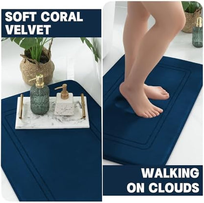 YIHOUSE Memory Foam Bath Mat Set, Bathroom Rugs Sets 2 Pieces, Non Slip Bath Mats for Bathroom, Super Soft and Water Absorbent Bath Rug Set, Machine Washable U Shape Toilet Rug,Dark Blue