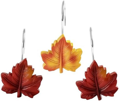 Red Plant Leaf Shower Curtain Hooks,Eucalyptus Bathroom Decor,12PCS