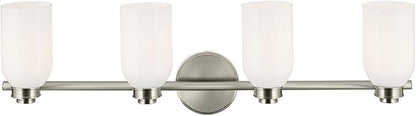Kichler Shae 32.25" 4-Light Vanity Light with White Opal Glass in Brushed Nickel, for Bathroom Vanity, Powder Room, Over a Mirror, (32.25" W x 9" H), 55203NI