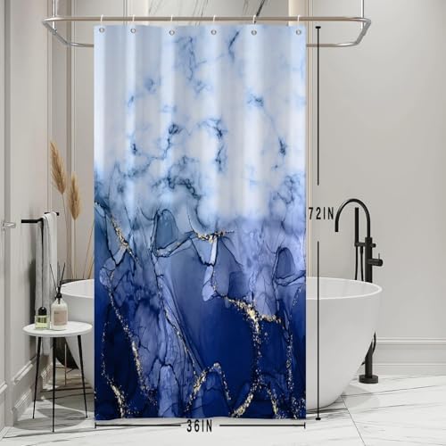 Navy Blue Marble Stall Waterproof Shower Curtain 36x72 inches