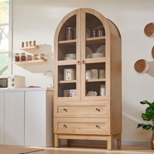 71" Tall Arched Bathroom Storage Cabinet, 4-Tier Wooden Bathroom, Natrual