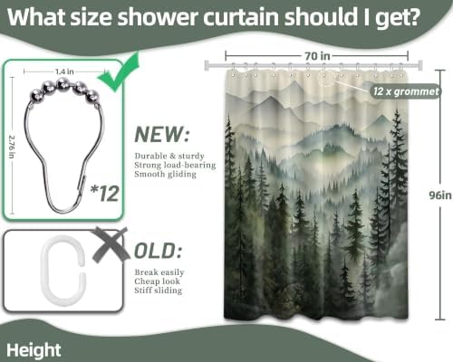 Sage Green Forest Extra Long Shower Curtain, Tall 72X96 in, Mountain