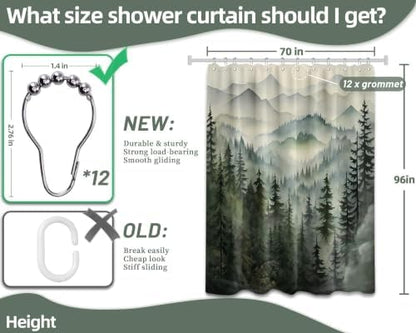 Sage Green Forest Extra Long Shower Curtain, Tall 72X96 in, Mountain