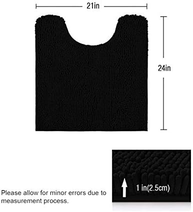ITSOFT 24"x21" U-Shaped Non-Slip Shaggy Chenille Toilet Contour Bathroom Rug with Water Absorbent, Black