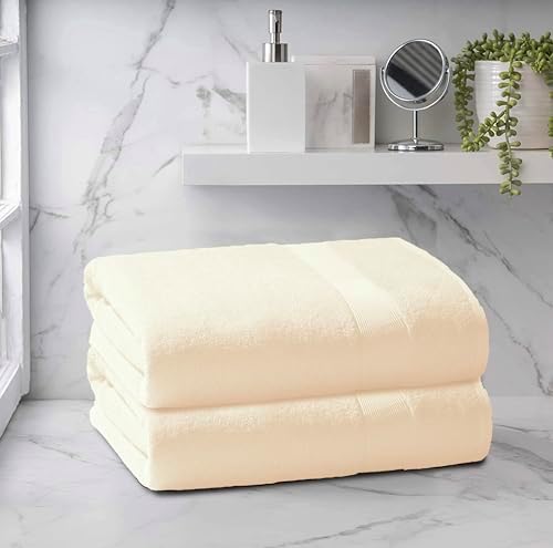 Belizzi Home Premium Cotton Oversized 2 Pack Bath Sheet 35x70-100% Pure Cotton - Ideal for Everyday use - Ultra Soft & Highly Absorbent - Machine Washable - Ivory