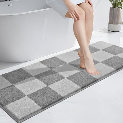 PURRUGS Bathroom Rug Non-Slip Machine Washable 24" x 60", Super Absorbent and Quick-Dry Bath Mat, Extra Soft and Plush Bath Rug for Shower, Bathtub and Sink, Light Grey & Grey