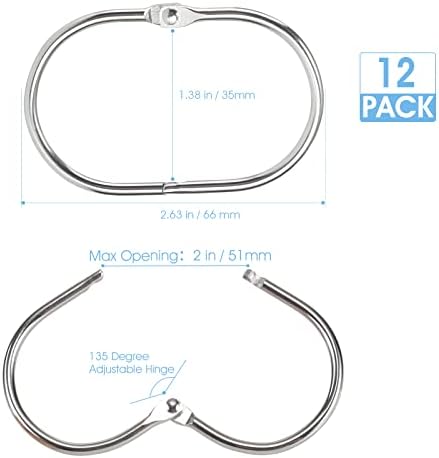 Goowin Shower Curtain Rings, 12 Pcs Shower Curtain Hooks, Oval Snap Shower Rings for Curtain, Metal Shower Curtain Rings Rust Proof, Glide Smoothly Shower Hooks for Shower Curtain Rod (Chrome)