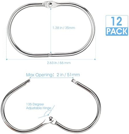 Goowin Shower Curtain Rings, 12 Pcs Shower Curtain Hooks, Oval Snap Shower Rings for Curtain, Metal Shower Curtain Rings Rust Proof, Glide Smoothly Shower Hooks for Shower Curtain Rod (Chrome)