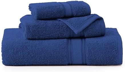 LANE LINEN Bath Towel Set Quick Dry 100% Cotton 3 Piece Soft - Navy