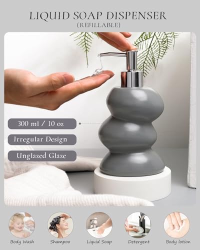 Bathroom Accessory Set 5PCS, Ceramic Bathroom Accessories Set, Irregular Shape Small Bathroom Sets Accessories Complete, Home Apartment Minimalist Decor Vanity Countertop, ANTIS'S HOME (Grey)