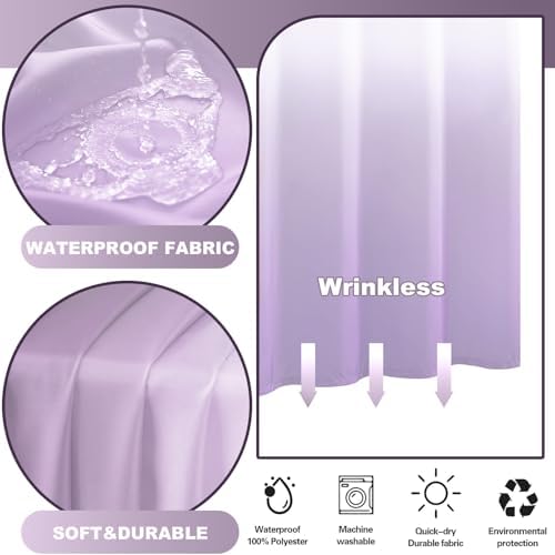 No Hook Shower Curtain and Liner for Bathroom, Ombre Lavender, 71" x 74"