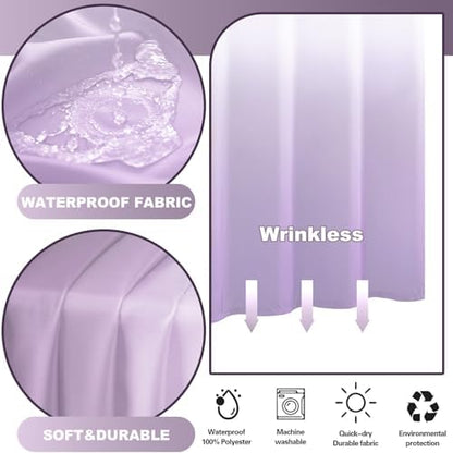 No Hook Shower Curtain and Liner for Bathroom, Ombre Lavender, 71" x 74"