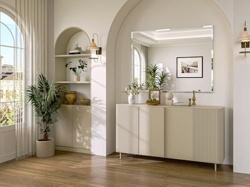 Frameless Bathroom Mirror, 48" x 30" Beveled Wall Mirror
