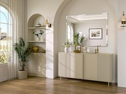 Frameless Bathroom Mirror, 48" x 30" Beveled Wall Mirror