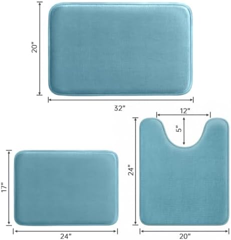 HUXMEYSON 3-Piece Memory Foam Bathroom Rug Set, Lake Blue