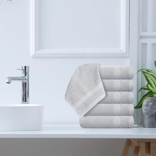 GLAMBURG Ultra Soft 12-Piece Washcloths Set 13x13-100% Ringspun Cotton - Durable & Highly Absorbent Face Towels - Ideal for use in Bathroom, Kitchen, Gym, Spa & General Cleaning - Light Grey