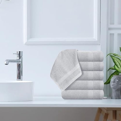 GLAMBURG Ultra Soft 12-Piece Washcloths Set 13x13-100% Ringspun Cotton - Durable & Highly Absorbent Face Towels - Ideal for use in Bathroom, Kitchen, Gym, Spa & General Cleaning - Light Grey