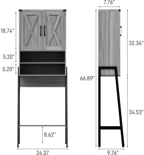 Vabches Metal Frame Over The Toilet Storage Cabinet, Wash Grey