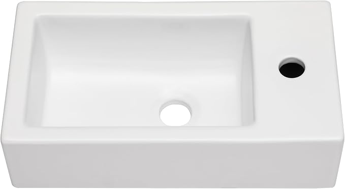 Wall Mount White Ceramic Bathroom Sink | Beslend 18x10 Small Wall Mounted Rectangle Sink White Porcelain Sink with Single Faucet Hole Wall Hung Hand Wash Art Basin