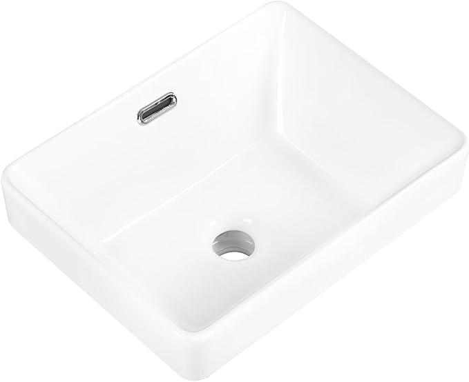 Bathroom Vessel Sink 15.5'' x 11.9'' Small Semi Recessed Bathroom Sink Rectangular Drop In Sink with Overflow White Ceramic Modern Vessel Sinks for Bathroom
