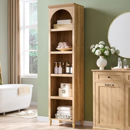 IFBUY 76" Arched Bathroom Storage Cabinet, Narrow Arched Cabinet, Natural