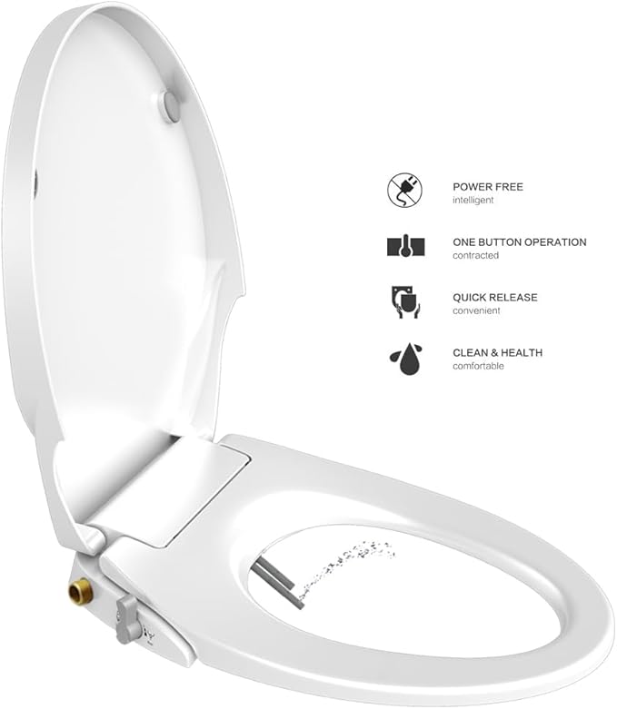 Toilet Seat Bidet Seat with Self Cleaning Dual Nozzles Non electric Separated Rear & Feminine Cleaning Natural Water Spray, soft close toilet seat,Easy DIY Installation