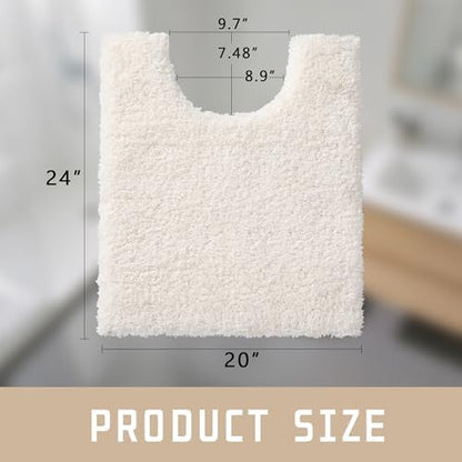 Yimobra U Shaped Toilet Bath Rug, Fluffy Plush, Super Shaggy Soft Non Slip, Water Absorbent Microfiber Bath Mat, Dries Quickly, Machine Washable Thick Bathroom Rugs, 20"X 24", Off White