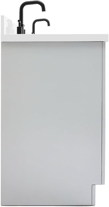 ARIEL Hepburn 72-inch Bathroom Vanity with Sink,Solid Wood, 1.5-inch Pure White Quartz Countertop & Backsplash, Double Rectangular Porcelain Sink, 4 Soft Closing Doors, 6 Dovetail Drawers, Grey