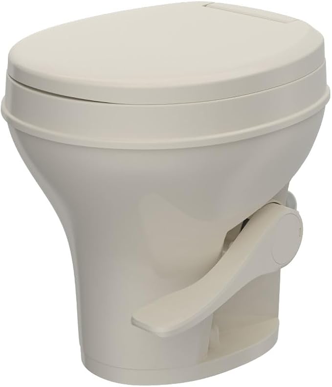 SEAFLO Bone-Colored Residential Height Camper/RV Toilet, 18.5” Height, Gravity Flush, Foot Pedal, Oversized Bowl, Soft-Close Seat, 4-Year Warranty