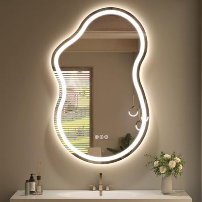 SMIROR 20x32 Irregular Led Lighted Bathroom Vanity Mirror