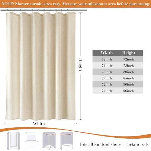 Nanspring Linen Shower Curtain for Bathroom 78 Inches Length Beige Color