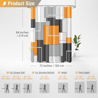 BTTN 72 x 84 Tall Modern Geometric Waterproof Fabric Shower Curtain, Orange