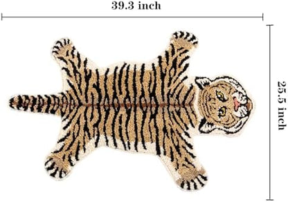 Cartoon Tiger Bath Mat Non-Slip Absorbent Rugs Brown 39.3x25.5in