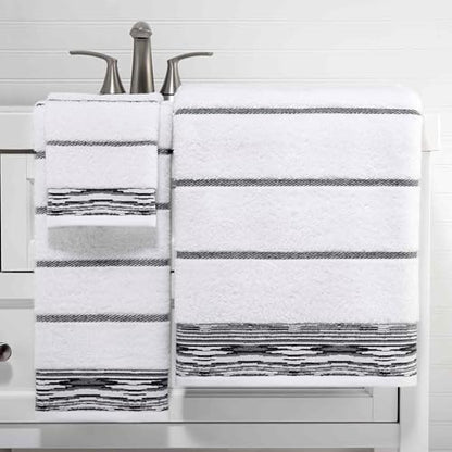 Nicole Miller - Towels, 4pc Soft & Absorbent Towel Set, Dorm Room Essentials (Syndey Collection, White/Black)