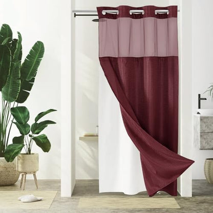 Gibelle No Hook Cloth Burgundy Shower Curtain with Liner, 36x74
