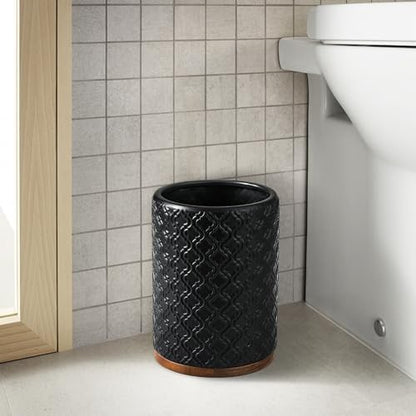 RQYIXI Ceramic Bathroom Accessories Set,Black,6 Piece,Embossed Design
