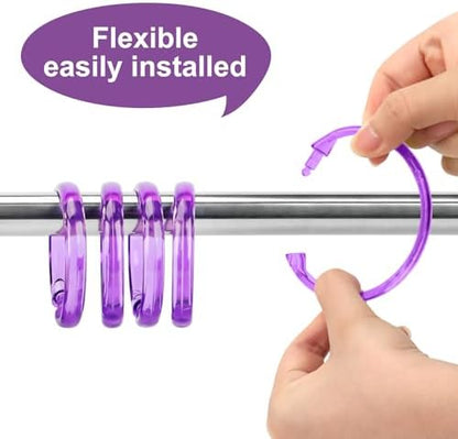 Purple Shower Curtain Hooks - 12 Pcs Circular Plastic Shower Curtain Rings for Bathroom - O Shaped Transparent Purple Shower Hooks Rings for Shower Curtain Rod