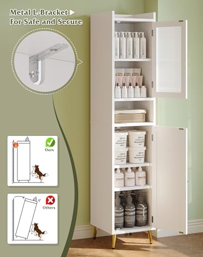 Homkdom 69.1" Tall Bathroom Cabinet, 6 Shelves and 2 Doors, White