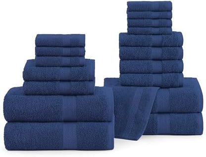 LANE LINEN Bathroom Towel Set 18 Piece Soft Absorbent Quick Dry - Navy