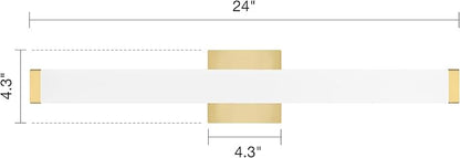 LED Bathroom Vanity Light fixtures 24in Metal Brass, 14W 4000K Natural White Square Wall Fixture, Modern Lighting for Over Mirror, Damp Rated