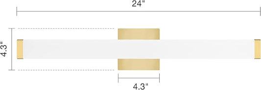 LED Bathroom Vanity Light fixtures 24in Metal Brass, 14W 4000K Natural White Square Wall Fixture, Modern Lighting for Over Mirror, Damp Rated