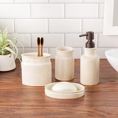 Creative Scents Rustic Luxe Beige 4 Piece Bathroom Accessories Set