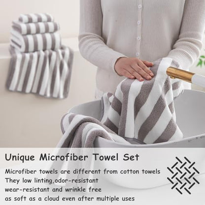 2 Piece Light Gray Cabana Stripe Hand Towels for Bathroom 16"x31" Ultra Soft Breathable Hand Face Towels Highly Absorbent Towel Quick Dry Towel for Spa Gym Hotel Travel Camp