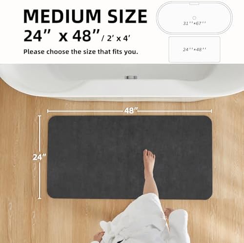 TYUU Thin Bath Mat, Bathroom Rugs Non Slip Washable, 24x48 Dark Grey