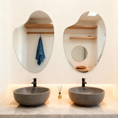 Heart Frameless Wall Mirror, 20 x 28 Inch, Beveled Edge Bathroom Mirror
