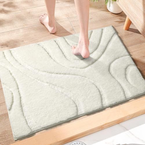DEXDE Bathroom Rugs 20x32 Non Slip Bath Mats for Floor Shower Tub, White