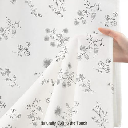 Grey Floral Farmhouse Vintage Cotton Shower Curtain French Country 72Wx72H
